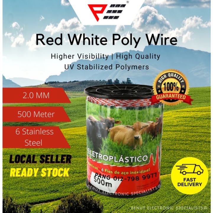 Electric Fence Polywire Rope (500M) Red White Electric Fence Wire Poly ...