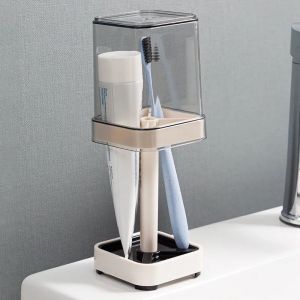 Bincoo Toothbrush Holder Organizer Wall-mounted Toothbrush Holder Automatic Toothpaste Holder Magnetic Toothbrush Holder with Squeezer Toothbrush Rack with 2 Cups