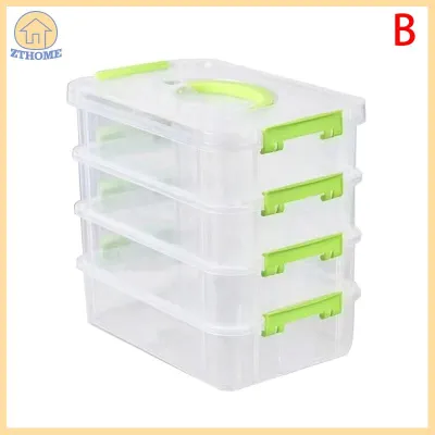 ZTHOME [Home Tidying] 4 lớp Stackable bàn lưu trữ Organizer nhựa trong suốt trang điểm Organizer Box bền đồ trang sức container Thùng ngăn kéo bảng