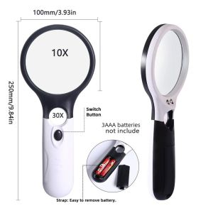 GINKG ไฟแอลอีดี แว่นขยายแบบมือถือ เลนส์สำหรับเลนส์ Loupe ครับ กระจกขยายขนาด มินิมินิ ไฟส่องสว่างส่องสว่าง กล้องจุลทรรศน์ไมโครสโคป