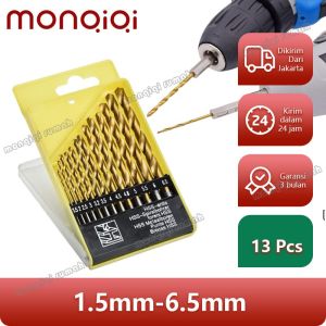 13 Buah Mata Bor Besi Baja 1 Set  PROMO Mata Bor Besi Set 1.5mm-6.5mm 13 Pcs Seperti High Quality  Mata Bor Power Drill Steel Titanium Hex Shank  Mata Bor HSS Set Komplit Kayu Plastik dll