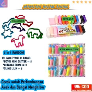 3 in 1 Random / Glitter Bubuk / Cetakan Slime Karakter / Slime Lilin Plastisin Clay Anak / Mainan Edukasi Anak