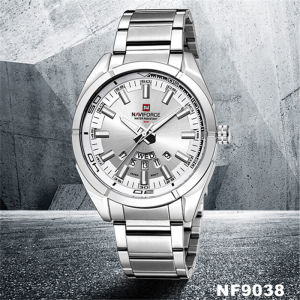 NAVIFORCE Watch for Mans Fashion Casual Dual Calendar Display Jam Tanggan Lelaki Waterproof Original 2024 Stainless Steel Strap Watches with Luminous Dial NF9038
