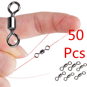 ตัวเชื่อมต่อเหยื่อหมุน 50 ชิ้น สแตนเลสตกปลาหมุน ได้กลิ้งข้อต่อเบ็ด ตกปลา ทะเลสายสแน็ปอูปกรณ์