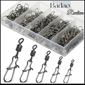 Badao 100pc box Stainless Steel Fishing Connector Pin 4# 6# 8#10#12# Bearing Rolling Swivel With Snap Fishhook Lure Accessories
