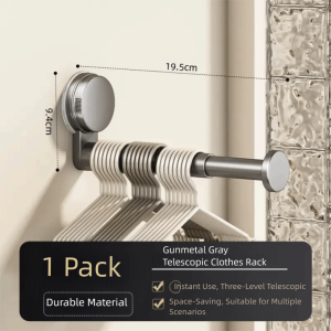 SQMETR No-Drill Hanger Storage Rack Suction Cup Installation Retractable Hanger Container Quality Adjustable Length Folding Rack Home