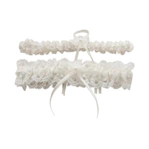 2Pieces Elastic Wedding Garters Set Ruffle Lace Design with Pearls Flower and Bows for Brides Bridal Shower Accessories