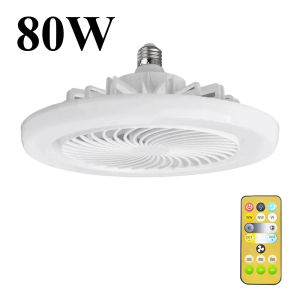 พัดลมเพดาน3-in-1 ฐานแปลง E27 80W LED พัดลมเพดานห้องนอน พัดลมติดเพดานอัจฉริยะห้องน้ำห้องครัวพัดลมไร้เสียงพร้อมรีโมทควบคุมและไฟ