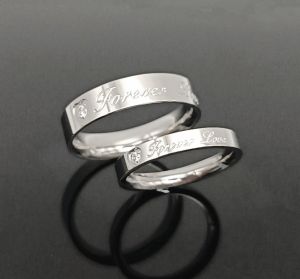 [VJ]316L Couple Ring “Forever Love” Single Zirconia Steel Band Valentines Anniversary SR260 <Cincin Kekasih> 情侣装不锈钢戒指