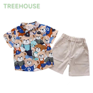TREEHOUSE 0 to 5 years old newborn baby clothing cotton fashion short-sleeved top shorts two-piece set boys clothing set