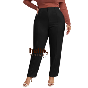 Hello Moderne Plus Size Black Pants 33-42 Front Lining Design Stretch High Rise Casual & Formal Wear Women 2803