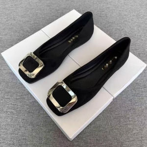 Free Shipping 2026 Autumn New Elegant Shallow Square-Toe WomenS Flats Suede Shoes Versatile Square Buckle Comfortable Single Shoes