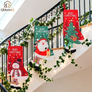 Christmas Socks Gift Bag Santa Elk Printed Xmas Stocking Candy Toys Storage Pouch Xmas Tree Hanging Pendant Home Christmas Party Decor