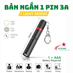 Đèn Pin Mini Bút Cài Full Kim Loại Sử Dụng Pin AAA Tiện Lợi Nhỏ Gọn Kháng Nước Tốt Với 3 Chế Độ Sáng