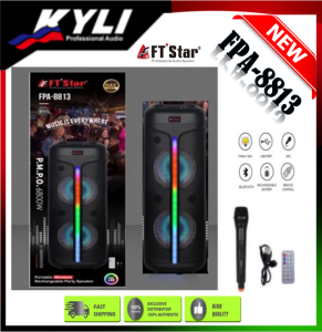 FT STAR FPA-8813 8.5inch X 2 Big Karaoke Trolley Party Bluetooth Tws Speaker With Wire Microphone