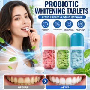 Probiotic Whitening Dental Tablets Oral Care Anti-Bacterial Stain Removal Enamel Safe Whiten & Freshen Daily