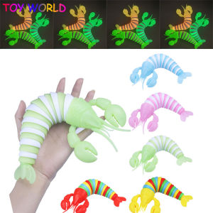 【Glow in the dark】26cm Lobster Flexible Fingertip Sensory Novelty Emulation Worm Toy Fidget Slug Toy 3D Printed Toy Anti-stress Rainbow Fidget Toy for kids