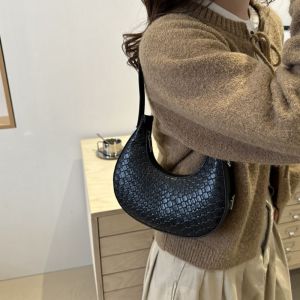 CHANBAEK PU Crescent Moon Underarm Bag Solid Color Hobo Bag Stone Pattern Shoulder Bag Simple Large Capacity Felt Handbag Girls