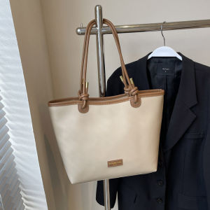 HOT- กระเป๋าโท้ทสไตล์วินเทจ กระเป๋าโท้ตสีตัดกันสําหรับผู้หญิง ระเป๋าถือ กระเป๋าสะพายลําลองความจุขนาดใหญ่