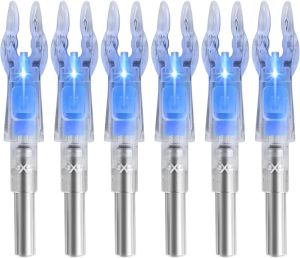 6PCS X Lighted Nocks for Arrows with .204 .233 .244 .246 Inside Diameter with H S GT Bushings LED Arrow Nocks High-Visibility Lighted Knocks Light Up Nocks with ON/Off Switch for Target Shooting