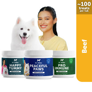 Dr Shiba Happy Tummy Peaceful Paws and Pro Immune Triple-Care Bundle Healthy Dog Treats for Pets with Dog probiotics Dog Multivitamins Appetite Booster for Dogs Puppy food/Adult Dog Food: Natural Delicious