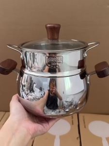 xpkQ 316 Stainless Steel Thickened Walnut Double-Handled Small Milk Pot for Baby Food Supplement with Food Grade Handle 5B8Q6