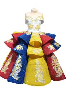 Philippines Flag Inspired Umbrella Cut Gown For Girl Kid