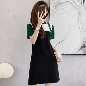 Missliu Fashion Womens Summer New Ice Silk Knitted Dress All-Match Elegant Stitching Contrast Color Dress