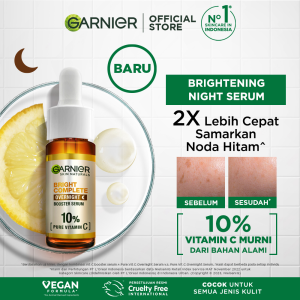 Garnier Bright Complete Overnight Vitamin C Serum 30 ml - Serum Malam Vitamin C Mencerahkan (Skincare Serum brightening dark spot flek hitam)