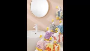 Cartoon Swan Fuzzy Ball Hand Towels Cute Stuffed Chenille Hanging Towels Super Soft Microfiber Quick Drying Absorbent for Bathroom Kitchen Decor with Loop (Blue)