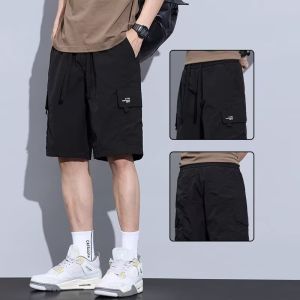 Mens American sports casual shorts loose large size thin ice silk design five-point work shorts