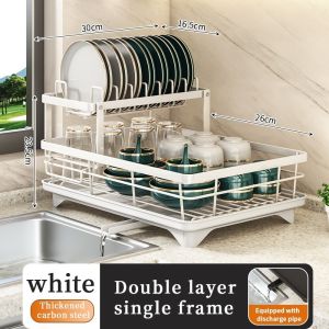 Dish Drying Rack 2 Layer Kitchen Drain Rack Stainless Steel Kitchen Organiser Removable Bowl Rack