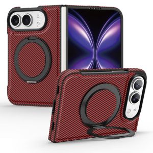 Magnetic for iPhone Duo Carbon Fiber Case with Stand [Compatible with Magnetic] Aramid Fiber Twill 360° Rotation Kickstand Thin PC Shockproof Case Black