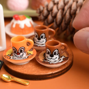 YAFEN 3set Miniature Dollhouse Cartoon Squirrel Coffee Cup Drinks Kitchen Food For Doll Accessories Girl Toy