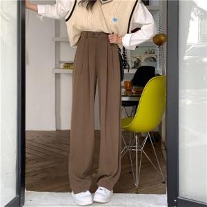 Setelan celana retro pinggang tinggi kaki lebar gaya Korea baru celana longgar kasual