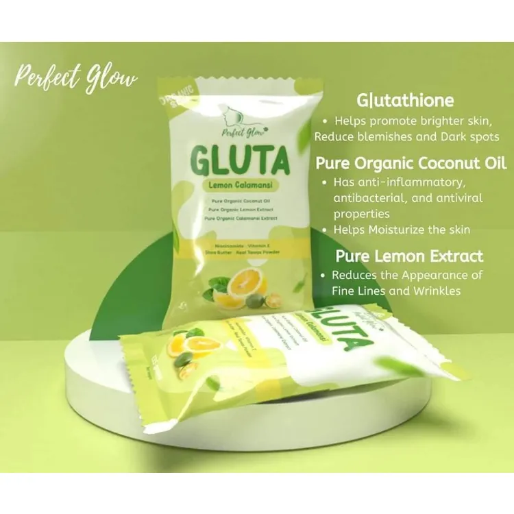 Perfect Glow Organic Gluta Lemon Calamansi Soap Whitening Removes Body Odor Antibac Coconut Oil 135g (3 BARS)