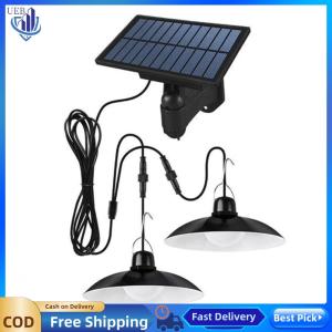[Ueb Wholesale Center] Double-Head Solar Pendant Light Outdoor with Remote Control Hanging Solar Light IP65 Waterproof for Barn Chicken Coop Garage Courtyard Balcony