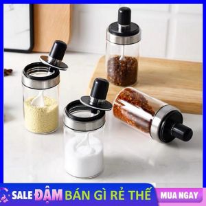 Lọ đựng gia vị - hũ đựng gia vị thủy tinh kèm thìa cao cấp thông minh