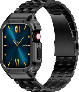 HASLFM Stainless Steel Band with Case Compatible with Watch Series 9 8 7(41mm) 6 5 4 SE3/2/1(40mm) Series 3 2 1(38mm) Metal Bumper Cover for iWatch Bands MenBlack