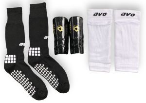 Satu Paket Kaos Kaki Anti Slip Avo Shin Guard Dummy Sleeve Sarung Deker Pelindung Tulang Kering Futsal Sepakbola