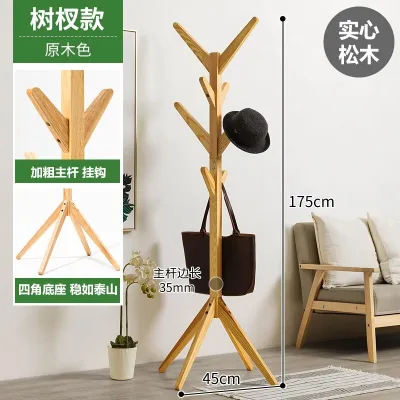 🎯Wooden Standing Coat Rack 8 Hooks Solid Wood Hall Tree with Round Base Triangle Base Sturdy Stable Clothes Hanger Shelf