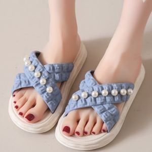 [Free Shipping] Womens Summer Beach Sandals for Outdoor Wear Pearl Chain Flat Slide Sandals