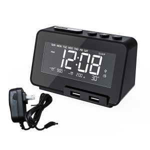 STYLETENK Black Digital Clock Multifunctional Backlight Display Alarm Clock Speaker High Quality Temperature Display Radio Alarm Clock Bedroom