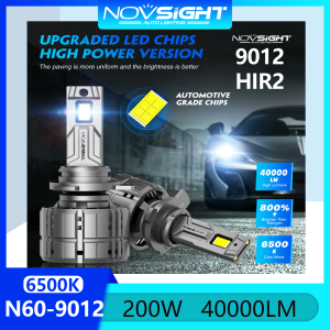 Novsight N60 HIR2 9012 หลอดไฟหน้า LED 6500K รถไฟสูง/ไฟตัดหมอกไฟต่ำไฟ LED สว่างสุด 200W 40000LM Plug and Play ในสต็อก 2 ชิ้นรับประกัน 2 ปีจัดส่งฟรี