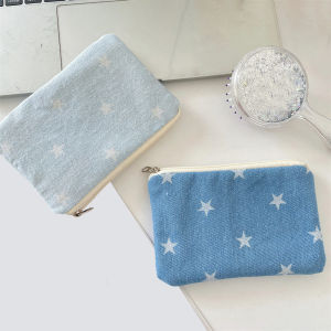 QNQN ใหม่ที่มีคุณภาพสูงทนต่อการสึกหรอทนทานเดนิมดาวพิมพ์เหรียญกระเป๋าสตางค์กระเป๋าเดินทางเดินทางออกลิปสติกกระเป๋าเครื่องสำอางกระเป๋าใส่กุญแจนักเรียนกระเป๋าสตางค์