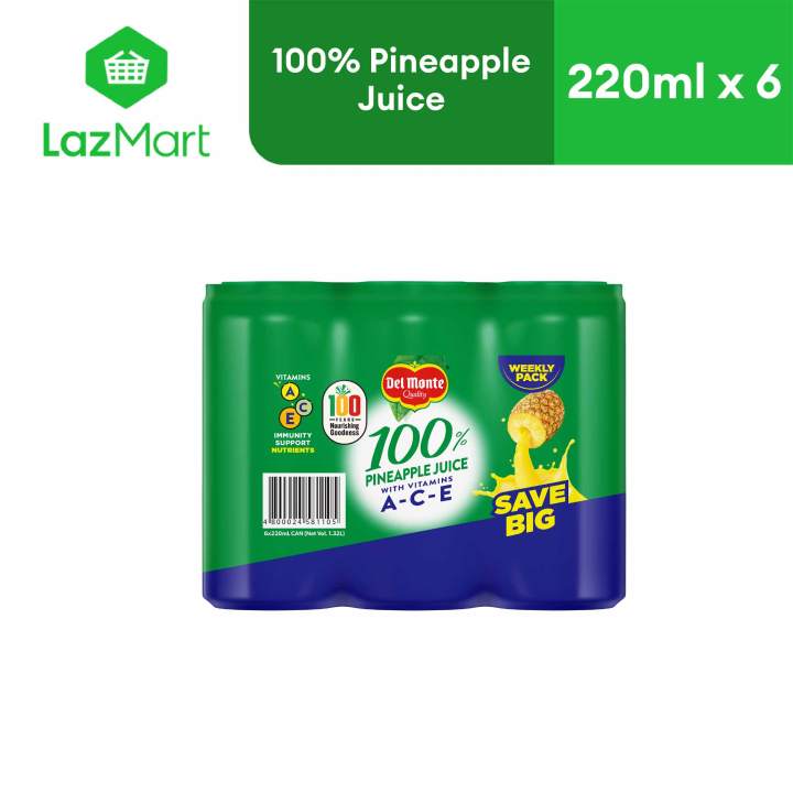 Del Monte 100% Pineapple Juice Drink with Vitamins ACE 220ml - Buy 6 Save P10 | Lazada Philippines