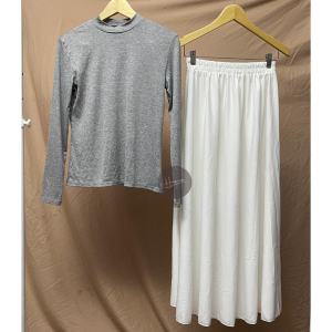 Haseena One Set Wanita Aqilla Setelan Manset Inner Lengan Panjang Rok Basic Polos Skirt Maxi All Size Daily Set