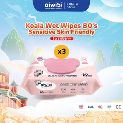 [Voonjia 28-30/Sep][Bundle of 3] Aiwibi Baby Koala Strawberry Wet Wipes 80s