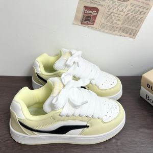 Light Yellow Color Matching National Fashion Niche Bread Shoes Female ins2024 Autumn New Easy to Match Students Casual Sports Skate Shoes