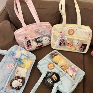 DINAH ผ้าฝ้าย กระเป๋าอิตาแบ็กลายจุดดาว แบบเกาหลี กระเป๋าซิป ถุงใส กระเป๋าซอง ปี 2000 กระเป๋าสะพายไหล่ กระเป๋าใส่ของเล็ก